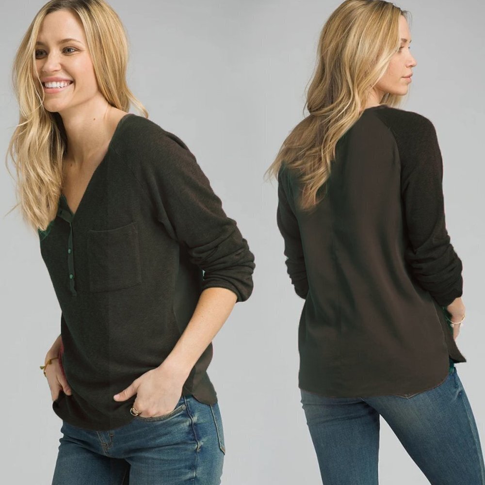 New Prana Hensley Henley charcoal long sleeve top